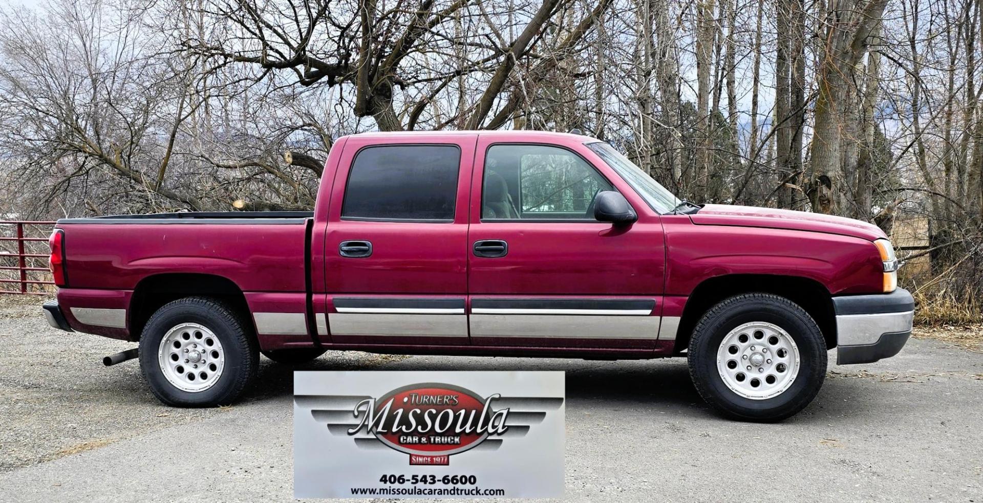 2004 Maroon /Gray Chevrolet Silverado 1500 LS Crew Cab 4WD (2GCEK13T641) with an 5.3L V8 OHV 16V engine, 4-Speed Automatic Overdrive transmission, located at 450 N Russell, Missoula, MT, 59801, (406) 543-6600, 46.874496, -114.017433 - Great Running 4WD Silverado. 4WD Automatic Transmission. 5.3L V8 Engine. Very Comfortable Seats. Air. Cruise. Tilt. Power Windows and Locks. AM FM CD Player. The vehicle was stolen from a previous owner in 2016. The Insurance paid off a total loss before the vehicle was recovered. Once it was recov - Photo#0