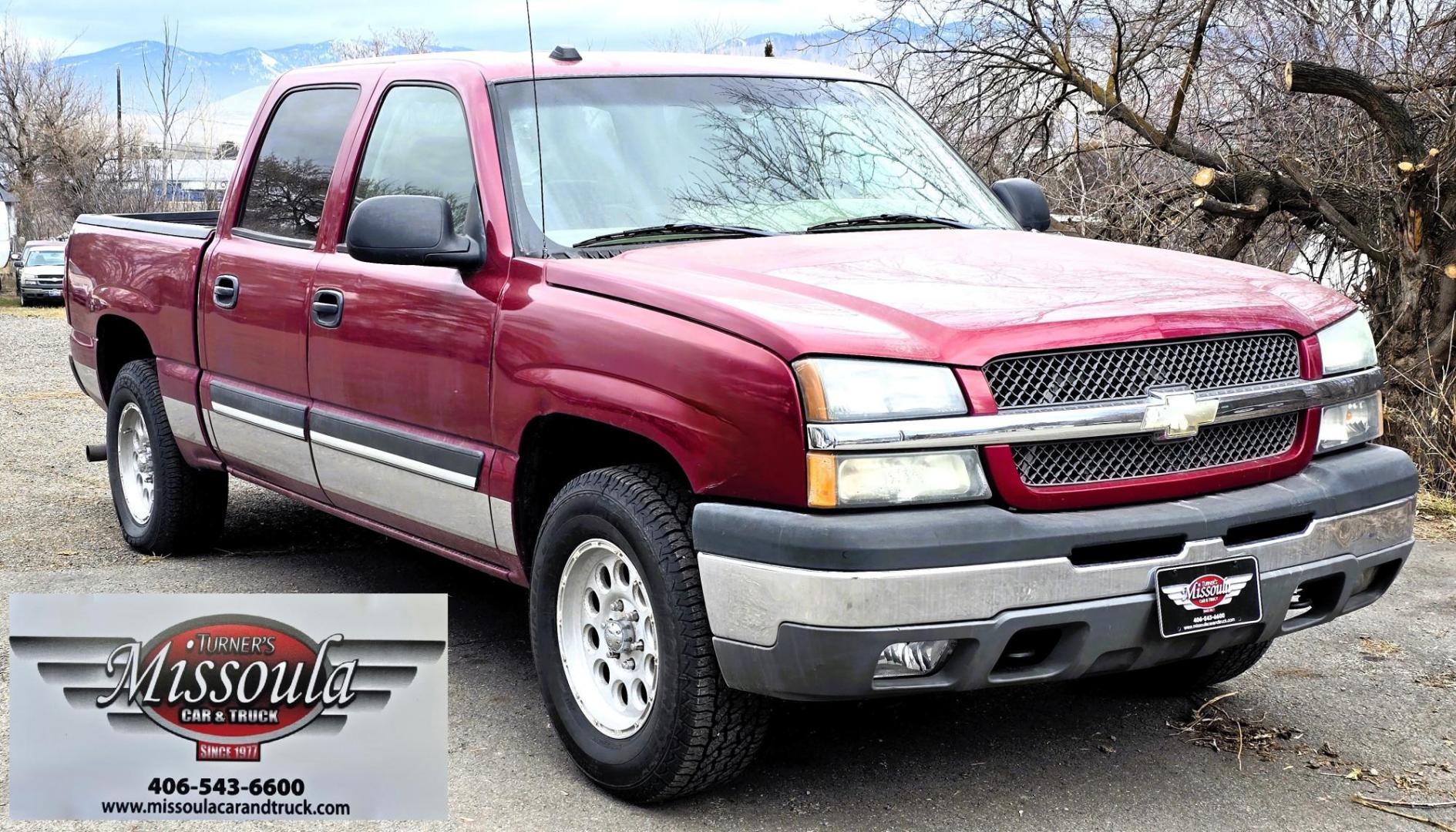 2004 Maroon /Gray Chevrolet Silverado 1500 LS Crew Cab 4WD (2GCEK13T641) with an 5.3L V8 OHV 16V engine, 4-Speed Automatic Overdrive transmission, located at 450 N Russell, Missoula, MT, 59801, (406) 543-6600, 46.874496, -114.017433 - Great Running 4WD Silverado. 4WD Automatic Transmission. 5.3L V8 Engine. Very Comfortable Seats. Air. Cruise. Tilt. Power Windows and Locks. AM FM CD Player. The vehicle was stolen from a previous owner in 2016. The Insurance paid off a total loss before the vehicle was recovered. Once it was recov - Photo#2