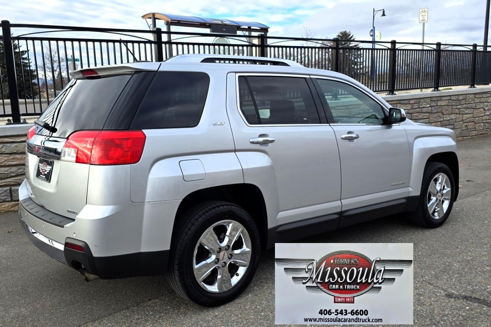 2015 Silver /Black GMC Terrain SLT2 AWD (2GKFLYE34F6) with an 3.6L V6 DOHC 24V engine, 6-Speed Automatic transmission, located at 450 N Russell, Missoula, MT, 59801, (406) 543-6600, 46.874496, -114.017433 - Beefy AWD SUV. 3.6L V6 Engine. 6 Speed Automatic Transmission. Power Sunroof. Air. Cruise. Tilt. Power Drivers Seat. Power Lift Gate. Power Windows and Locks. AM FM SAT CD Player. Bluetooth Audio and Phone. Backup Camera. Nice Touring Radial Tires. Remote Start. We Finance through local Credit U - Photo#2