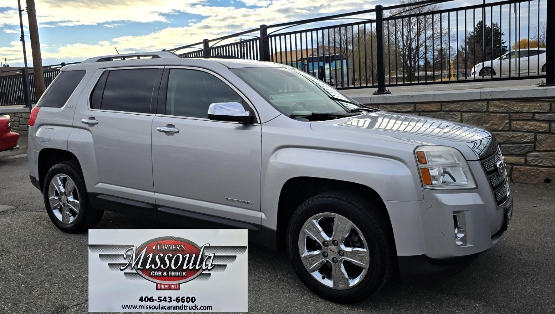 2015 Silver /Black GMC Terrain SLT2 AWD (2GKFLYE34F6) with an 3.6L V6 DOHC 24V engine, 6-Speed Automatic transmission, located at 450 N Russell, Missoula, MT, 59801, (406) 543-6600, 46.874496, -114.017433 - Beefy AWD SUV. 3.6L V6 Engine. 6 Speed Automatic Transmission. Power Sunroof. Air. Cruise. Tilt. Power Drivers Seat. Power Lift Gate. Power Windows and Locks. AM FM SAT CD Player. Bluetooth Audio and Phone. Backup Camera. Nice Touring Radial Tires. Remote Start. We Finance through local Credit U - Photo#1