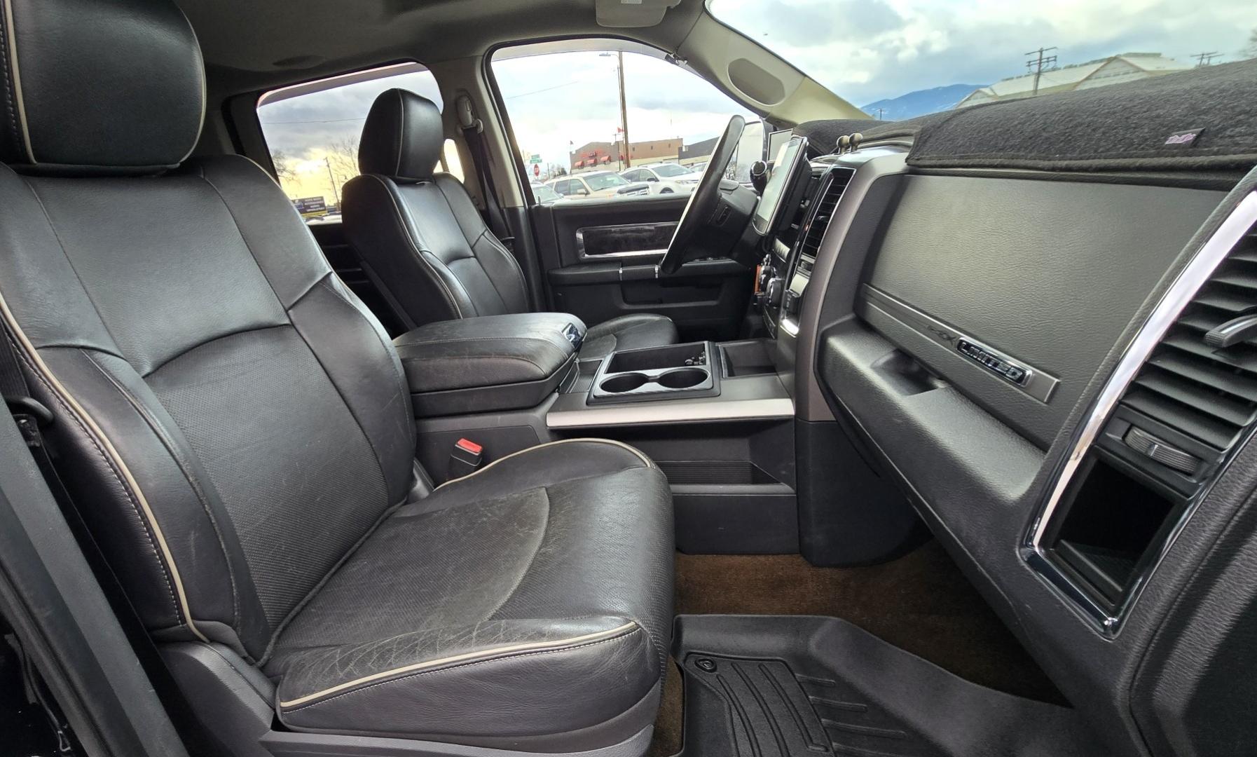 2012 Black /Black Dodge Ram 3500 Laramie Longhorn Edition Crew Cab SWB 4WD (3C63D3FL1CG) with an 6.7L L6 OHV 24V TURBO DIESEL engine, 6-Speed Automatic transmission, located at 450 N Russell, Missoula, MT, 59801, (406) 543-6600, 46.874496, -114.017433 - Beautiful 4WD Diesel Crew Cab. Tuner and is EGR Deleted 6.7L Cummins. Automatic Transmission. Touchscreen Alpine Stereo System. Heated Front and Rear Seats. Power Leather Front Seats. Heated Steering Wheel. Bluetooth Audio and Phone Connectivity. Backup Camera. Power Sunroof. Retractable Running Boa - Photo#14