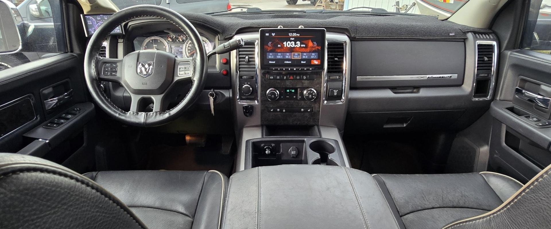 2012 Black /Black Dodge Ram 3500 Laramie Longhorn Edition Crew Cab SWB 4WD (3C63D3FL1CG) with an 6.7L L6 OHV 24V TURBO DIESEL engine, 6-Speed Automatic transmission, located at 450 N Russell, Missoula, MT, 59801, (406) 543-6600, 46.874496, -114.017433 - Beautiful 4WD Diesel Crew Cab. Tuner and is EGR Deleted 6.7L Cummins. Automatic Transmission. Touchscreen Alpine Stereo System. Heated Front and Rear Seats. Power Leather Front Seats. Heated Steering Wheel. Bluetooth Audio and Phone Connectivity. Backup Camera. Power Sunroof. Retractable Running Boa - Photo#18