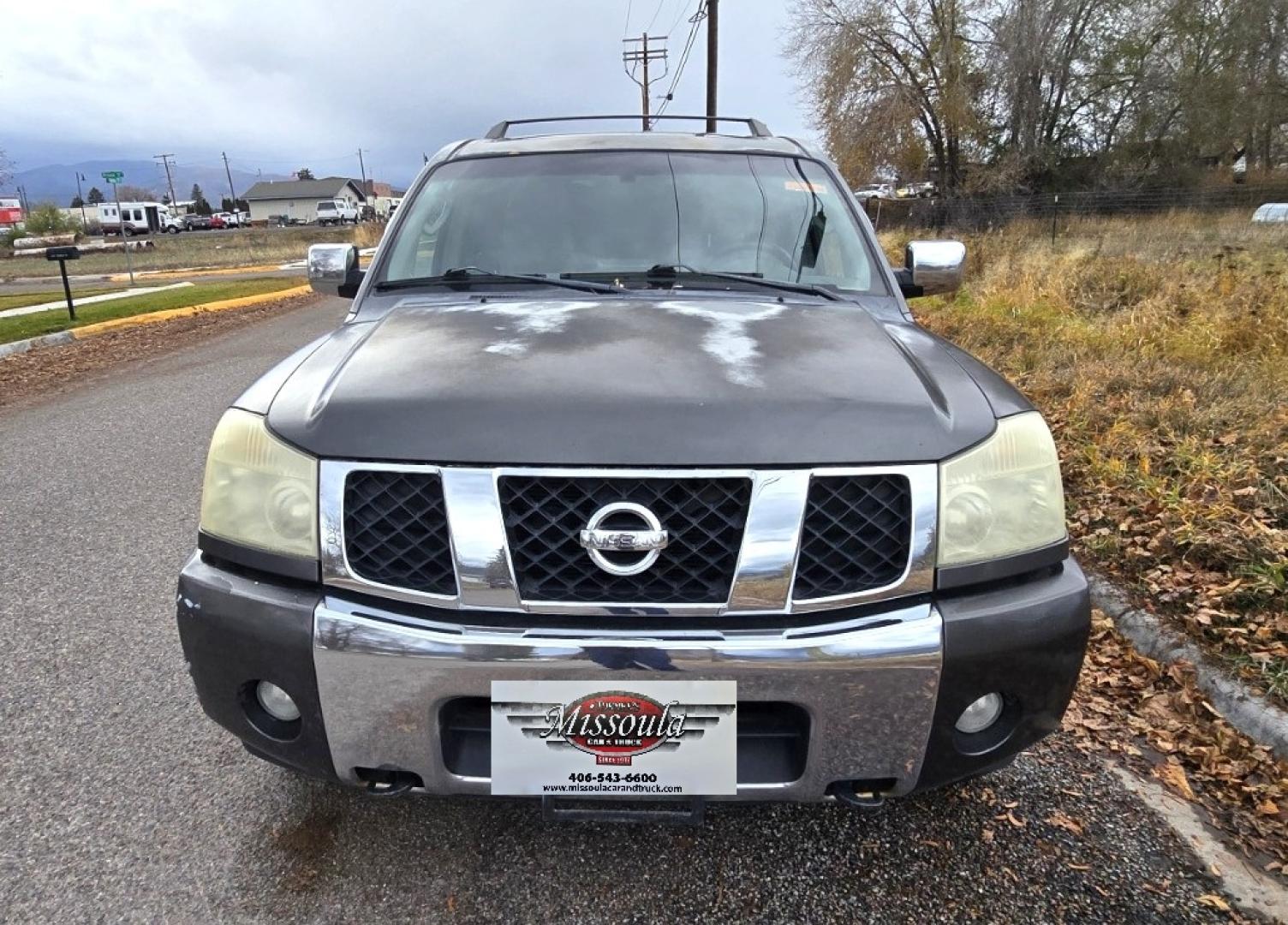 2004 Grey /Gray Nissan Armada LE 4WD (5N1AA08BX4N) with an 5.6L V8 DOHC 32V engine, 5-Speed Automatic Overdrive transmission, located at 450 N Russell, Missoula, MT, 59801, (406) 543-6600, 46.874496, -114.017433 - One Owner 4WD SUV. 5.6L V8 Engine. Loaded with features. CD Changer. Rear Entertainment. 3rd Row Seats, Heated Front Seats. Navigation. Power Sunroof. Running Boards. Dual Climate Control. Two Sets of tires and wheels. One of the sets is really only good for the wheels. The set on the vehicle is exc - Photo#5