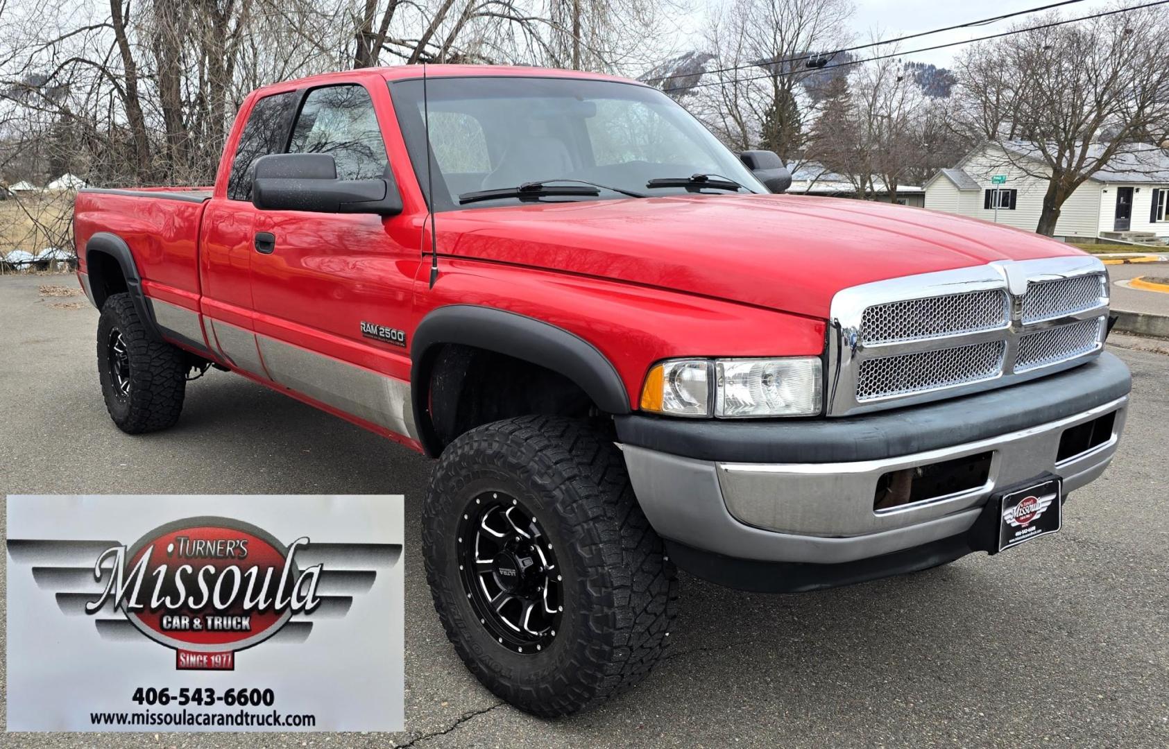 1998 Red /Blue Dodge Ram 2500 Quad Cab 6.5-ft. Bed 4WD (1B7KF2364WJ) with an 5.9L L6 OHV 24V TURBO DIESEL engine, 5 Speed Manual transmission, located at 450 N Russell, Missoula, MT, 59801, (406) 543-6600, 46.874496, -114.017433 - Highly Desirable 2nd Generation Dodge 3/4 Ton 4WD with a 24 Valve 5.9L Cummins Diesel Engine. Comes with a Rare 5 Speed Manual Transmission. Runs and Shits well. Air Conditioning. Nice Wheels and Tires. Box has a few dings and dents. Set up for a gooseneck ball. Because of the age, our lenders d - Photo#1