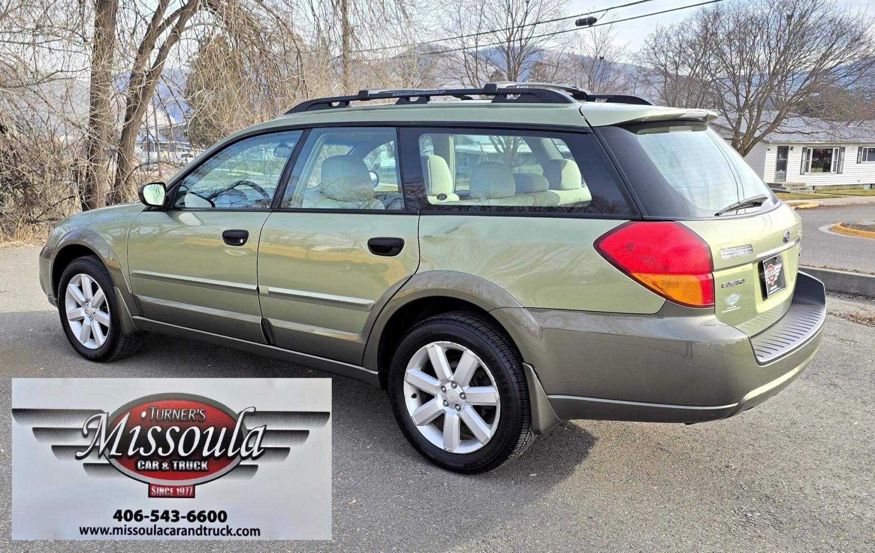 2006 Green /Tan Subaru Outback 2.5i Wagon (4S4BP61C667) with an 2.5L H4 SOHC 16V engine, 4-Speed Automatic Overdrive transmission, located at 450 N Russell, Missoula, MT, 59801, (406) 543-6600, 46.874496, -114.017433 - Sharp little AWD Suby. 2.5L H4 Engine. Automatic Transmission. All the maintenance that a Subaru needs. New Timing Belt. New Water Pump. New Head Gasket. Very Quiet. Firestone Tires in great condition. Heated front Seats. Air. Cruise. Tilt. Power Windows and Locks. Very Clean. Has a couple small den - Photo#5