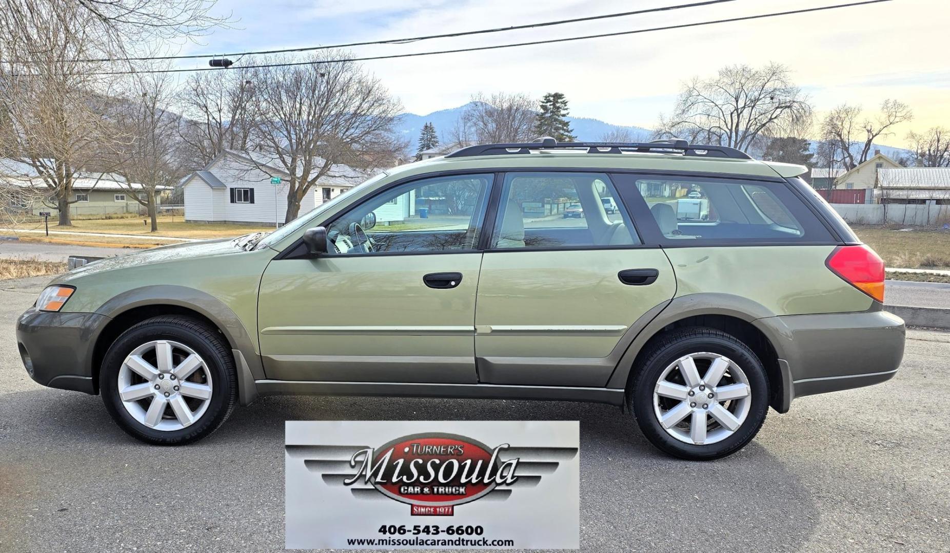 2006 Green /Tan Subaru Outback 2.5i Wagon (4S4BP61C667) with an 2.5L H4 SOHC 16V engine, 4-Speed Automatic Overdrive transmission, located at 450 N Russell, Missoula, MT, 59801, (406) 543-6600, 46.874496, -114.017433 - Sharp little AWD Suby. 2.5L H4 Engine. Automatic Transmission. All the maintenance that a Subaru needs. New Timing Belt. New Water Pump. New Head Gasket. Very Quiet. Firestone Tires in great condition. Heated front Seats. Air. Cruise. Tilt. Power Windows and Locks. Very Clean. Has a couple small den - Photo#4