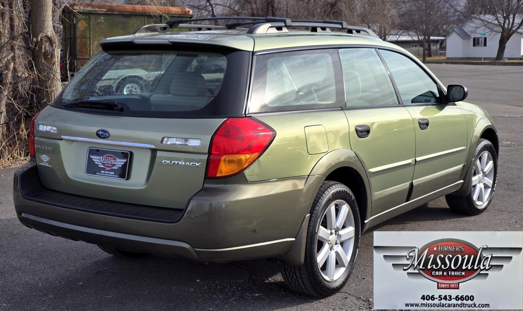 2006 Green /Tan Subaru Outback 2.5i Wagon (4S4BP61C667) with an 2.5L H4 SOHC 16V engine, 4-Speed Automatic Overdrive transmission, located at 450 N Russell, Missoula, MT, 59801, (406) 543-6600, 46.874496, -114.017433 - Sharp little AWD Suby. 2.5L H4 Engine. Automatic Transmission. All the maintenance that a Subaru needs. New Timing Belt. New Water Pump. New Head Gasket. Very Quiet. Firestone Tires in great condition. Heated front Seats. Air. Cruise. Tilt. Power Windows and Locks. Very Clean. Has a couple small den - Photo#3
