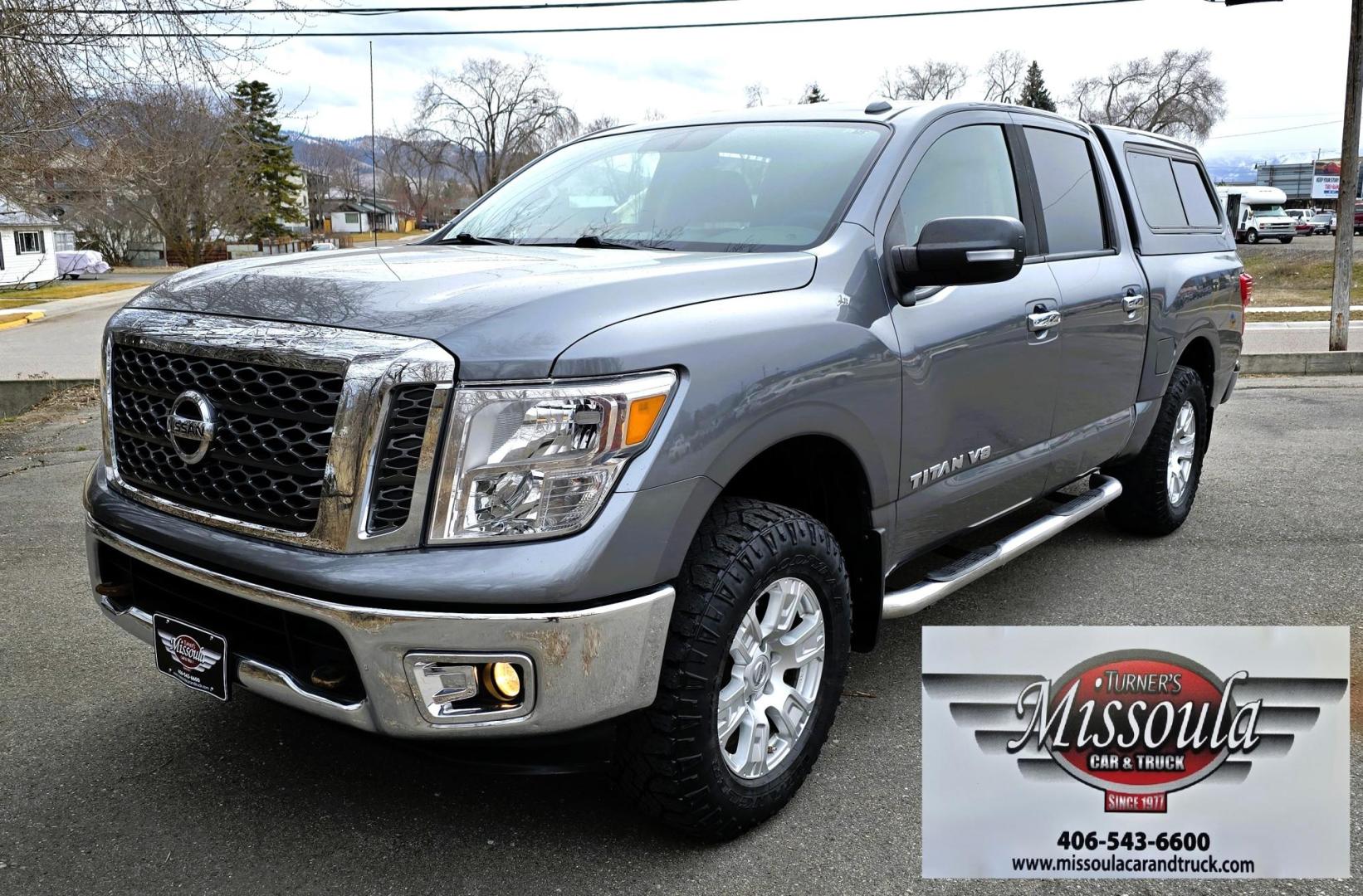 2018 Grey /Gray Nissan Titan S Crew Cab 4WD (1N6AA1EJ5JN) with an 5.6L V8 DOHC 32V engine, 6 Speed Automatic transmission, located at 450 N Russell, Missoula, MT, 59801, (406) 543-6600, 46.874496, -114.017433 - 2018 Nissan Titan 4WD with powerful 5.7L V8 Engine. 6 Speed Automatic Transmission. Nice Topper with a Decked Brand Slide out tool Box. Air. Cruise. Tilt. AM FM CD PLayer with Bluetooth Audio and Phone Connection. Backup Camera. New Tires. Towing. Running Boards. Clean Title and Carfax. We Finan - Photo#2