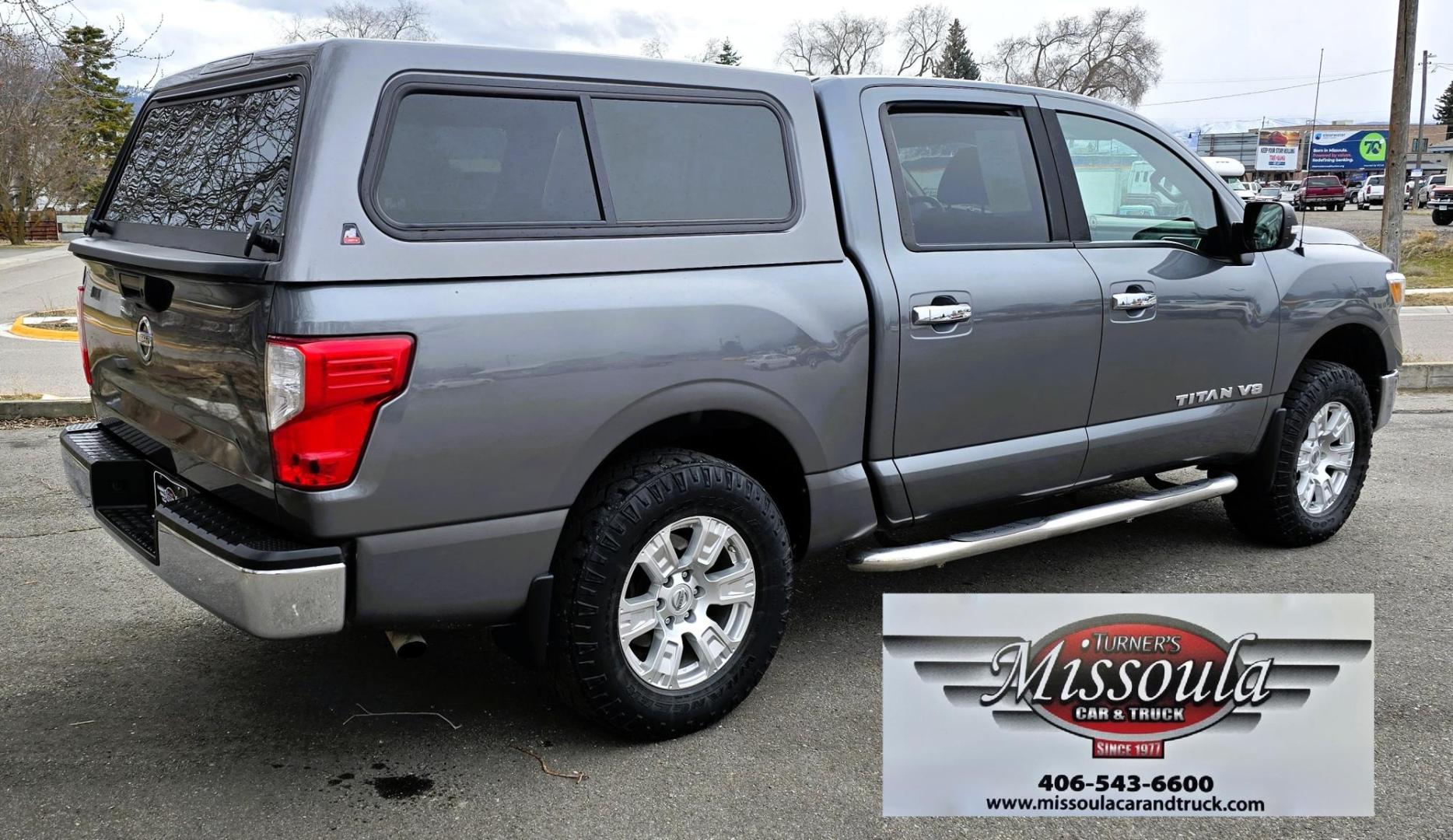 2018 Grey /Gray Nissan Titan S Crew Cab 4WD (1N6AA1EJ5JN) with an 5.6L V8 DOHC 32V engine, 6 Speed Automatic transmission, located at 450 N Russell, Missoula, MT, 59801, (406) 543-6600, 46.874496, -114.017433 - 2018 Nissan Titan 4WD with powerful 5.7L V8 Engine. 6 Speed Automatic Transmission. Nice Topper with a Decked Brand Slide out tool Box. Air. Cruise. Tilt. AM FM CD PLayer with Bluetooth Audio and Phone Connection. Backup Camera. New Tires. Towing. Running Boards. Clean Title and Carfax. We Finan - Photo#7