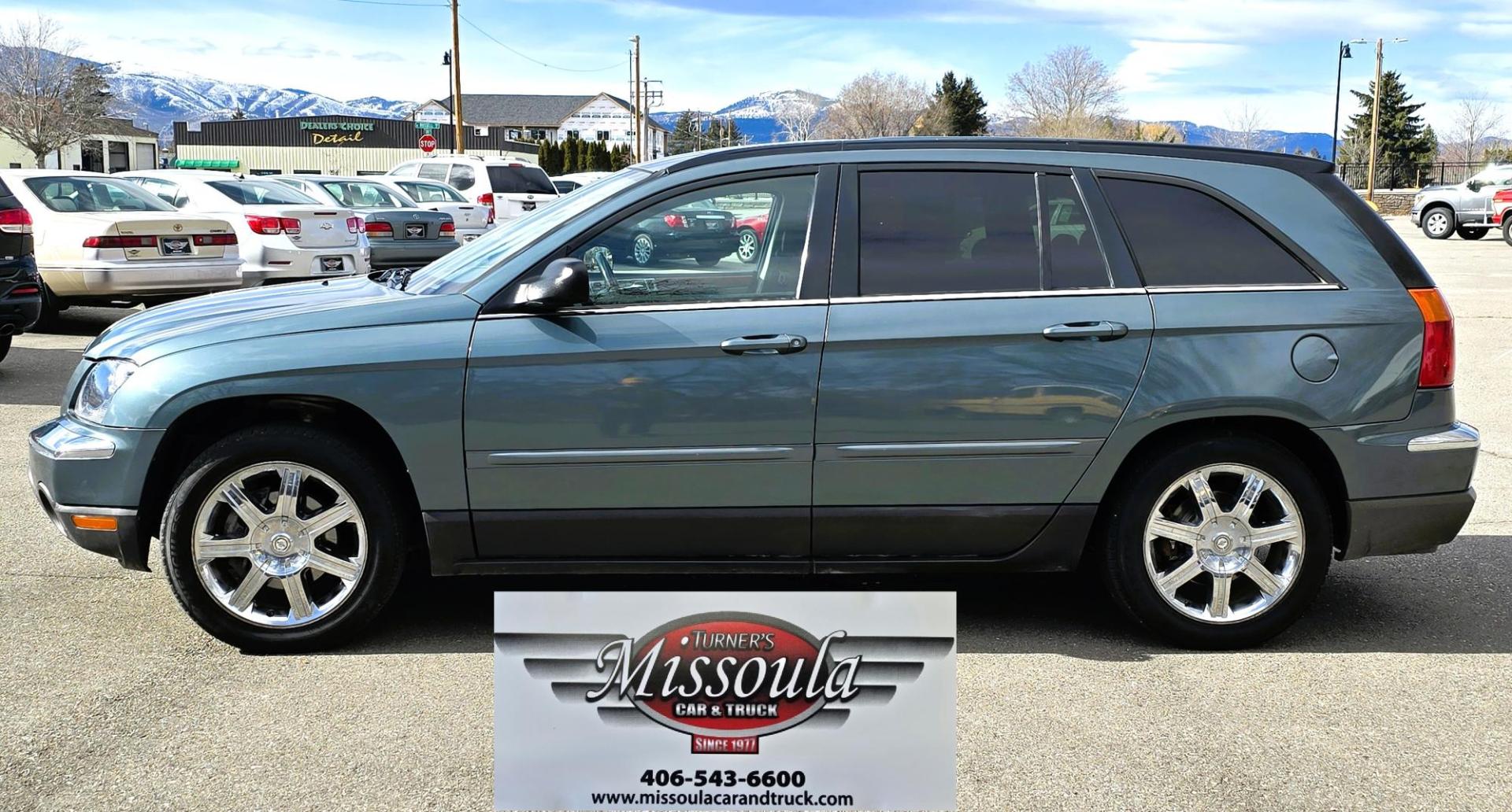 2005 Green /Black Chrysler Pacifica Touring Touring (2C8GF68405R) with an 3.5L V6 engine, Automatic Transmission transmission, located at 450 N Russell, Missoula, MT, 59801, (406) 543-6600, 46.874496, -114.017433 - Nice AWD SUV. 3.5L V6 Engine. Power Heated Leather Front Seats. Heated Middle Seats. 6 CD Changer. Power Sunroof. Air. Cruise. Tilt. Power Windows and Locks. 3rd Row Seating. Clean Title and Carfax. Because of the age, our lender do NOT offer financing. - Photo#0