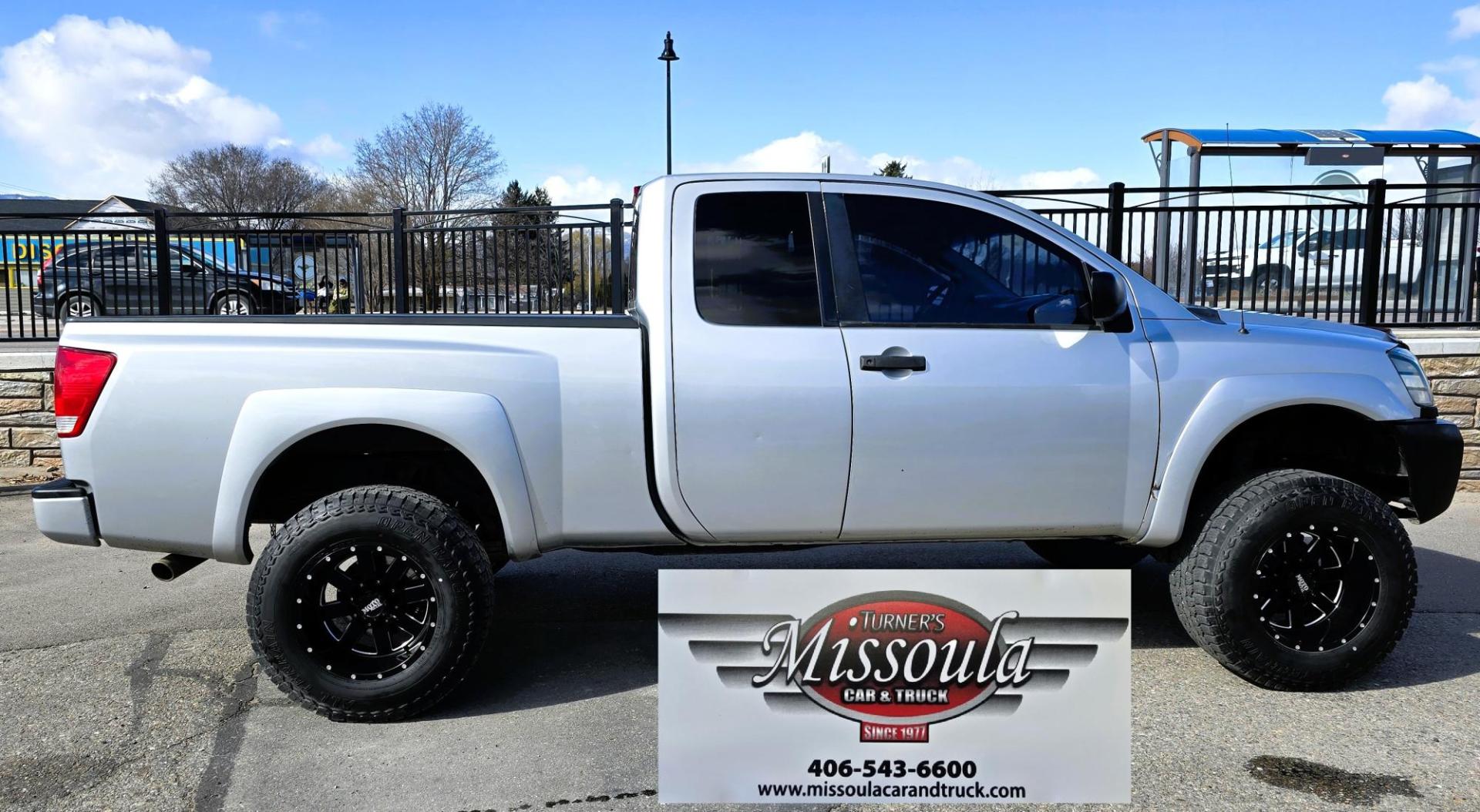 2004 Silver /Black Nissan Titan XE Club Cab 4WD (1N6AA06BX4N) with an 5.6L V8 DOHC 32V engine, 5-Speed Automatic Overdrive transmission, located at 450 N Russell, Missoula, MT, 59801, (406) 543-6600, 46.874496, -114.017433 - Beefy 4WD Nissan Titan with the Powerful 5.6L V8 Engine. Automatic Transmission. Comes with Nice Moto Metal Wheels and Open Range All Terrain Tires. Lifted . Air Conditioning. Aftermarket Kenwood CD Player. Because of the age, our lenders do NOT financing on this Vehicle and we do NOT offer - Photo#3