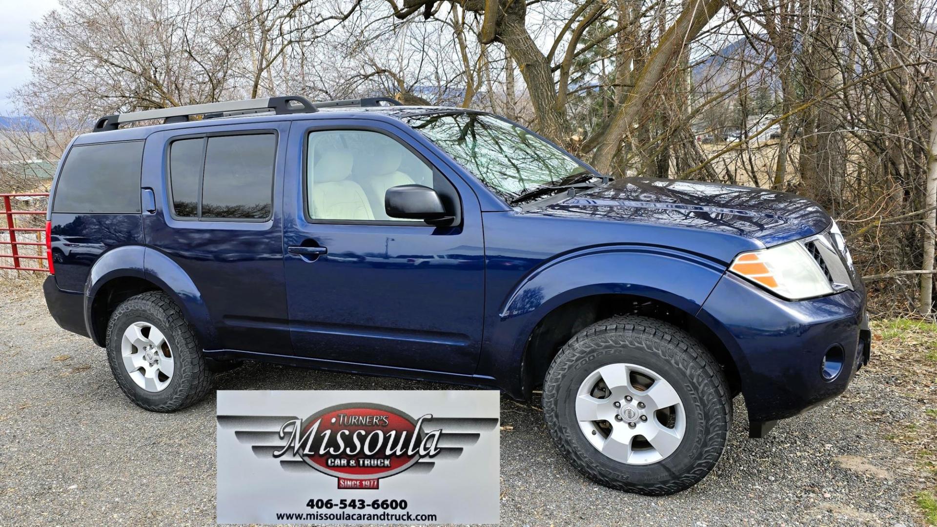 2011 Blue /Tan Nissan Pathfinder LE 4WD (5N1AR1NBXBC) with an 4.0L V6 DOHC 24V engine, 5-Speed Automatic transmission, located at 450 N Russell, Missoula, MT, 59801, (406) 543-6600, 46.874496, -114.017433 - Desirable 4WD SUV with 3rd Row Seats. 4.0L V6 Engine. 5 Speed Automatic Transmission. Air Conditioning. Power Windows and Locks. Good miles for the year. Runs and Drives Amazing. We Finance through local Credit Unions. We do NOT offer In House (Buy Here Pay Here) Financing. - Photo#1