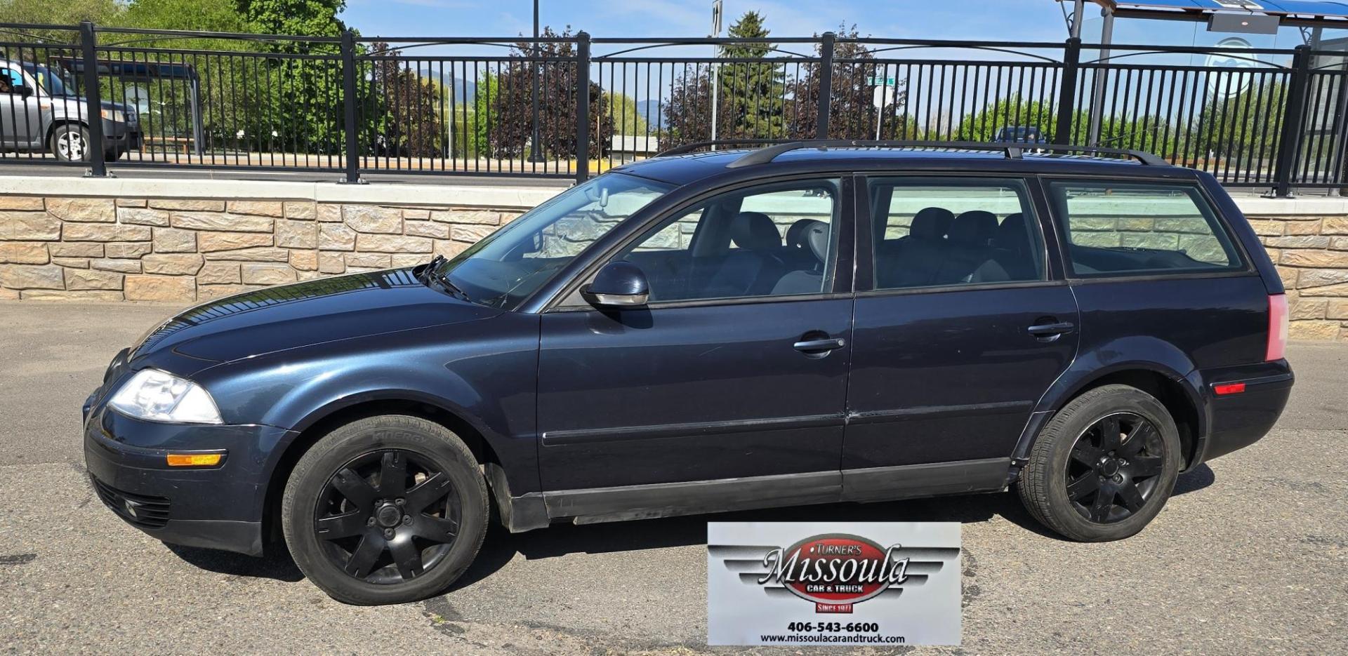 2005 Blue /Black Volkswagen Passat Wagon GLS (WVWDD63B55E) with an 1.8L L4 DOHC 20V TURBO engine, Automatic transmission, located at 450 N Russell, Missoula, MT, 59801, (406) 543-6600, 46.874496, -114.017433 - Strong Running AWD VW Wagon. 1.8L Turbo Engine. Automatic Transmission. Only 116,000 Miles. Air. Cruise. Tilt. Power Windows and Locks. Sunroof. AM FM CD Cassette Player. Heated Front Seats. Clean Title and Carfax. Because of the age, our lenders do NOT offer financing on this vehicle. - Photo#0