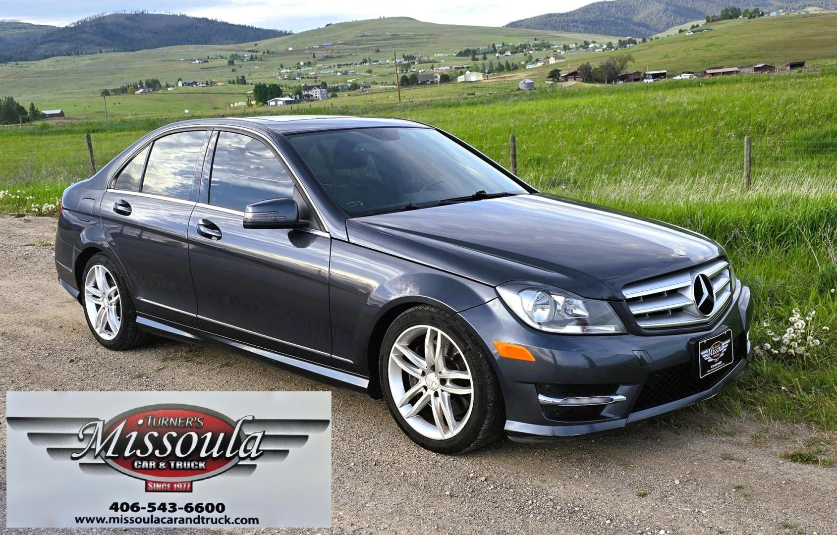 2013 Grey /Black Mercedes-Benz C-Class C300 4MATIC Sport Sedan (WDDGF8AB0DR) with an 3.0L V6 DOHC 24V engine, 7-Speed Automatic transmission, located at 450 N Russell, Missoula, MT, 59801, (406) 543-6600, 46.874496, -114.017433 - Elegant yet Economical. Classy AWD Mercedes with a zippy 3.5L V6 Engine. 7 Speed Automatic Transmission. Power Sunroof. Leather Heated Seats. Navigation. Air. Cruise. Tilt. Power Windows and Locks. AM FM CD Stereo. Bluetooth Audio and Phone Connection. Clean Title and Carfax. We Finance through - Photo#3
