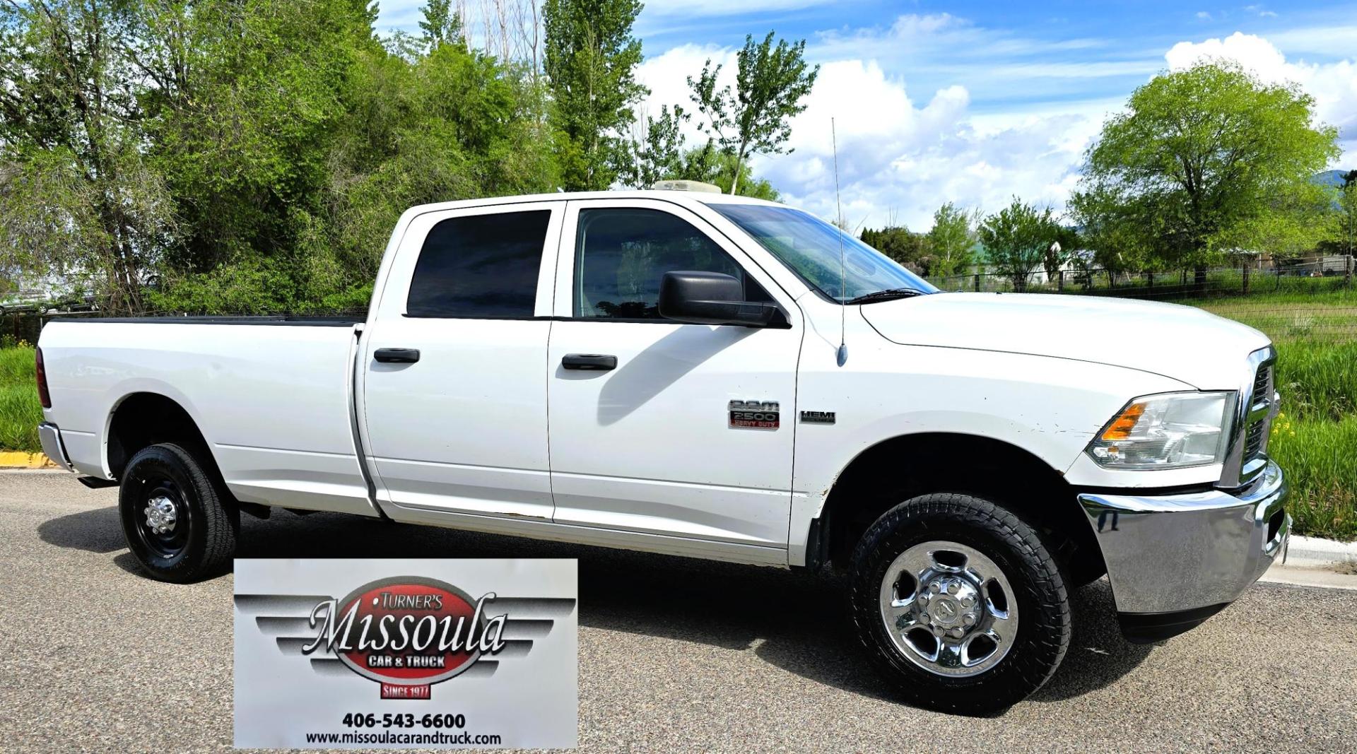 2012 White /Black Dodge Ram 2500 ST Crew Cab LWB 4WD (3C6TD5HT6CG) with an 5.7L V8 OHV 16V engine, 6-Speed Automatic transmission, located at 450 N Russell, Missoula, MT, 59801, (406) 543-6600, 46.874496, -114.017433 - Long Box Crew Cab 3/4 Ton 4WD with 5.7 Hemi. 6 Speed Automatic Transmission. Air. Cruise. Tilt. Power Windows and Locks. AM FM SAT CD Player. Built in Trailer Brake. This truck runs and drives amazing. Has a few very light dings. We Finance through local Credit Unions. We do NOT offer In House ( - Photo#2
