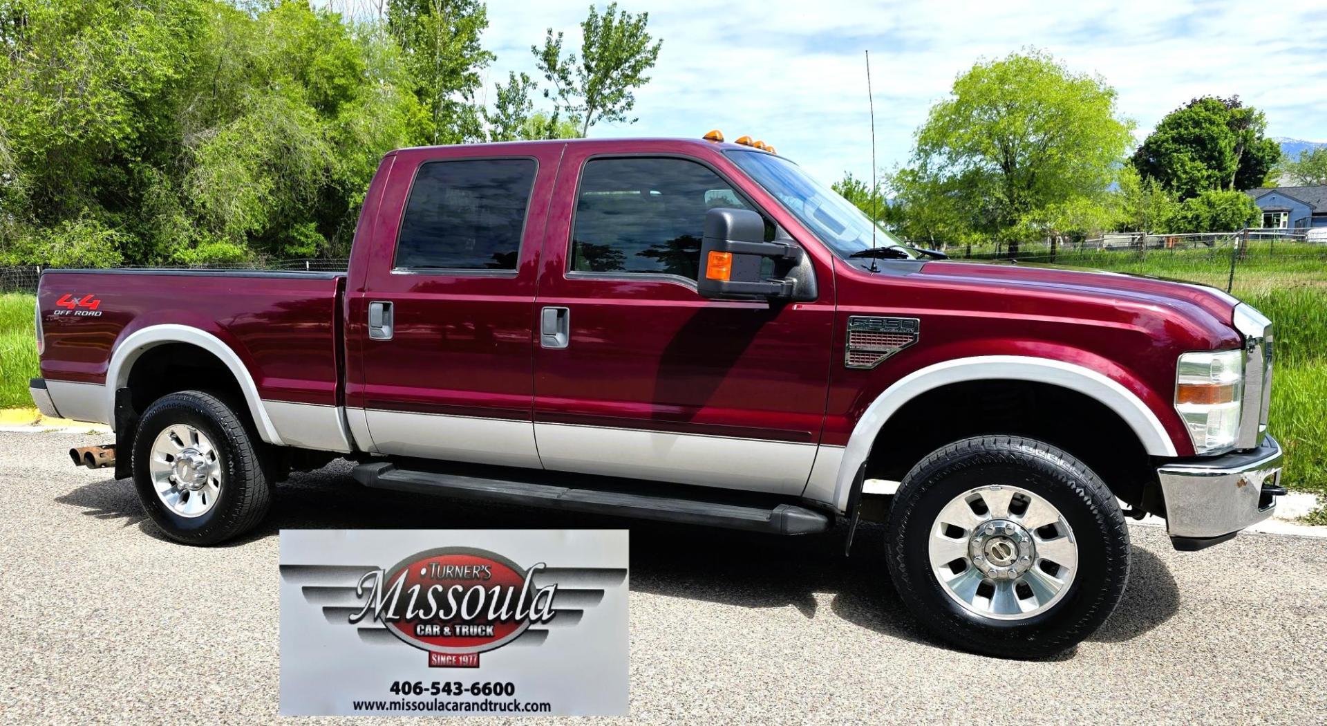 2008 Maroon /White Ford F-350 SD Lariat 4WD (1FTWW31R98E) with an 6.4L V8 OHV 32V TURBO DIESEL engine, Automatic transmission, located at 450 N Russell, Missoula, MT, 59801, (406) 543-6600, 46.874496, -114.017433 - Another Beastly 4WD Truck at Missoula Car and Truck. One Ton Crew Cab. 6.4L Power Stroke Diesel Engine. Automatic Transmission. Power Heated Front Seats. Adjustable Foot Pedals. Power Windows and Locks. Power Rear Window. Running Boards. Goose Neck Ball. Power Extending Side Mirrors. Max Towing Cap - Photo#1