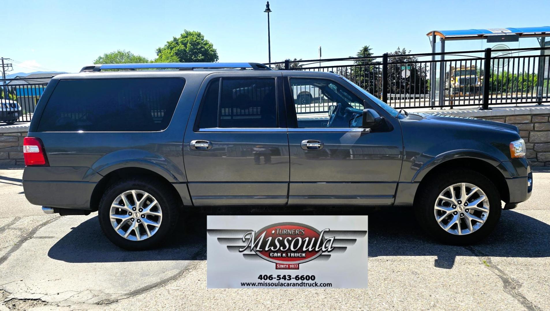 2015 Grey /Black Ford Expedition EL Limited 4WD (1FMJK2AT1FE) with an 3.5L V6 DOHC 24V FFV engine, 6-Speed Automatic transmission, located at 450 N Russell, Missoula, MT, 59801, (406) 543-6600, 46.874496, -114.017433 - This is a Whole Lot of Vehicle for the Money. 3.5L V8 Engine with enough Snort to move in a hurry. 3rd Row Seating. Front Seats are Heated and Cooled. Middle Bucket Seats are also heated. Front and Rear Climate Control. Power Sunroof. AM FM CD Player with Bluetooth. Remote Start. Towing. Built In Tr - Photo#0