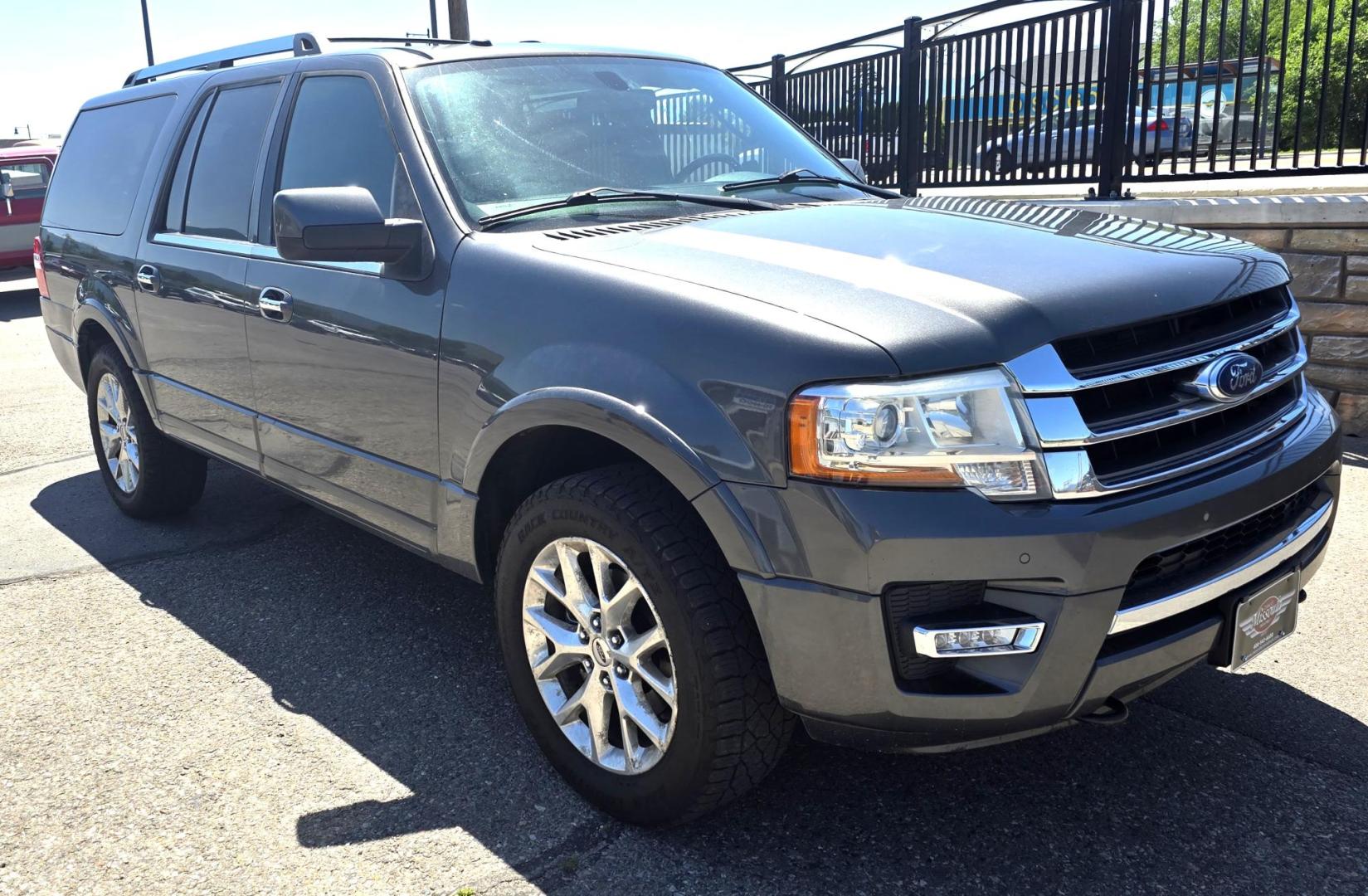 2015 Grey /Black Ford Expedition EL Limited 4WD (1FMJK2AT1FE) with an 3.5L V6 DOHC 24V FFV engine, 6-Speed Automatic transmission, located at 450 N Russell, Missoula, MT, 59801, (406) 543-6600, 46.874496, -114.017433 - This is a Whole Lot of Vehicle for the Money. 3.5L V8 Engine with enough Snort to move in a hurry. 3rd Row Seating. Front Seats are Heated and Cooled. Middle Bucket Seats are also heated. Front and Rear Climate Control. Power Sunroof. AM FM CD Player with Bluetooth. Remote Start. Towing. Built In Tr - Photo#2