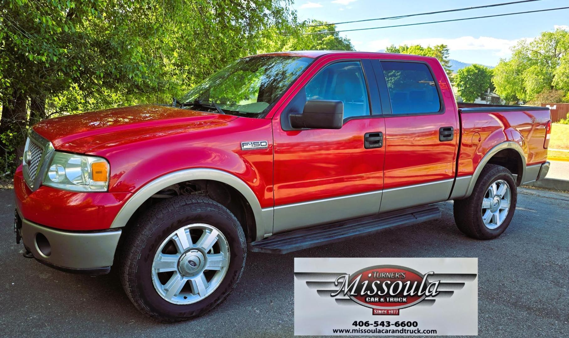 2006 Red /Tan Ford F-150 Lariat SuperCrew (1FTPW14536F) with an 5.4L V6 SOHC 16V engine, 4-Speed Automatic Overdrive transmission, located at 450 N Russell, Missoula, MT, 59801, (406) 543-6600, 46.874496, -114.017433 - Yes it's a lot of miles but it runs great! Reliable 5.4L V8 Engine. Automatic Transmission. 4WD. Power Heated Front Seats. AM FM CD Player. Power Windows and Locks. Air. Cruise. Tilt. Rear Entertainment. Running Boards. The hood and right front fender have some severe scratches from what appears to - Photo#5