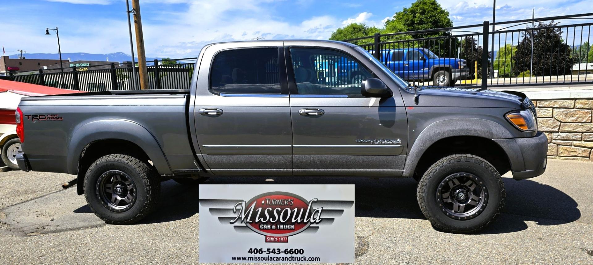 2004 Grey /Gray Toyota Tundra SR5 Double Cab 4WD (5TBDT44104S) with an 4.7L V8 DOHC 32V engine, 4A OD transmission, located at 450 N Russell, Missoula, MT, 59801, (406) 543-6600, 46.874496, -114.017433 - Highly Desirable Toyota Tundra 4WD. 4.7L V8 Engine. Automatic Transmission. Nice Aftermarket Fuel brand Wheels with Excellent Cooper Tires. Air Conditioning. AM FM Bluetooth Touch Screen Stereo with Backup Camera. Power Windows and Locks. Cruise Control. Comes with a Winch and the Winch Mount. It's- Photo#1