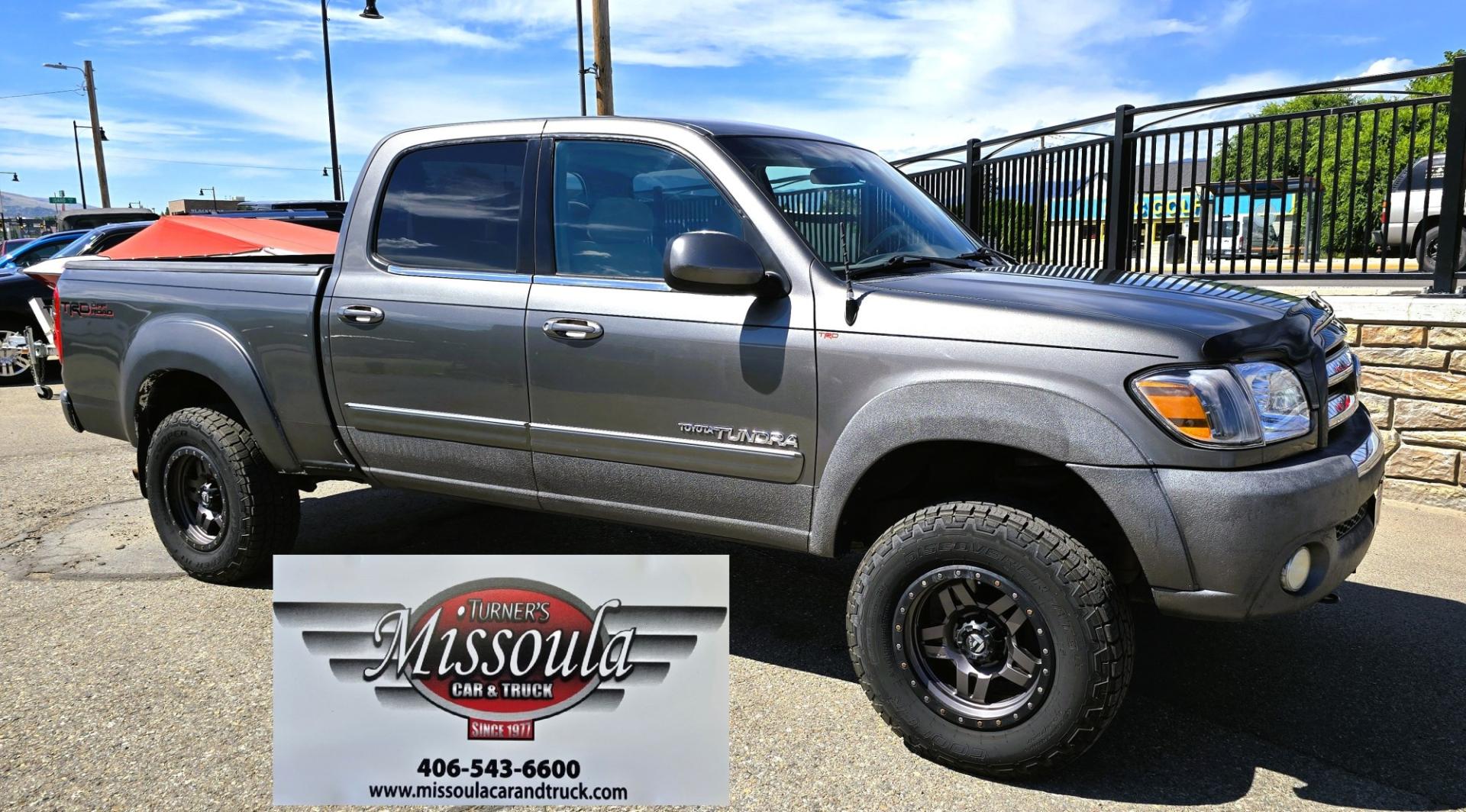 2004 Grey /Gray Toyota Tundra SR5 Double Cab 4WD (5TBDT44104S) with an 4.7L V8 DOHC 32V engine, 4A OD transmission, located at 450 N Russell, Missoula, MT, 59801, (406) 543-6600, 46.874496, -114.017433 - Highly Desirable Toyota Tundra 4WD. 4.7L V8 Engine. Automatic Transmission. Nice Aftermarket Fuel brand Wheels with Excellent Cooper Tires. Air Conditioning. AM FM Bluetooth Touch Screen Stereo with Backup Camera. Power Windows and Locks. Cruise Control. Comes with a Winch and the Winch Mount. It's- Photo#2