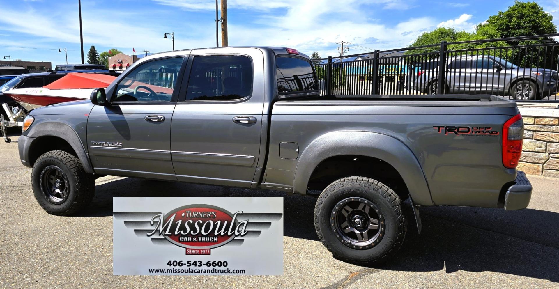 2004 Grey /Gray Toyota Tundra SR5 Double Cab 4WD (5TBDT44104S) with an 4.7L V8 DOHC 32V engine, 4A OD transmission, located at 450 N Russell, Missoula, MT, 59801, (406) 543-6600, 46.874496, -114.017433 - Highly Desirable Toyota Tundra 4WD. 4.7L V8 Engine. Automatic Transmission. Nice Aftermarket Fuel brand Wheels with Excellent Cooper Tires. Air Conditioning. AM FM Bluetooth Touch Screen Stereo with Backup Camera. Power Windows and Locks. Cruise Control. Comes with a Winch and the Winch Mount. It's- Photo#7
