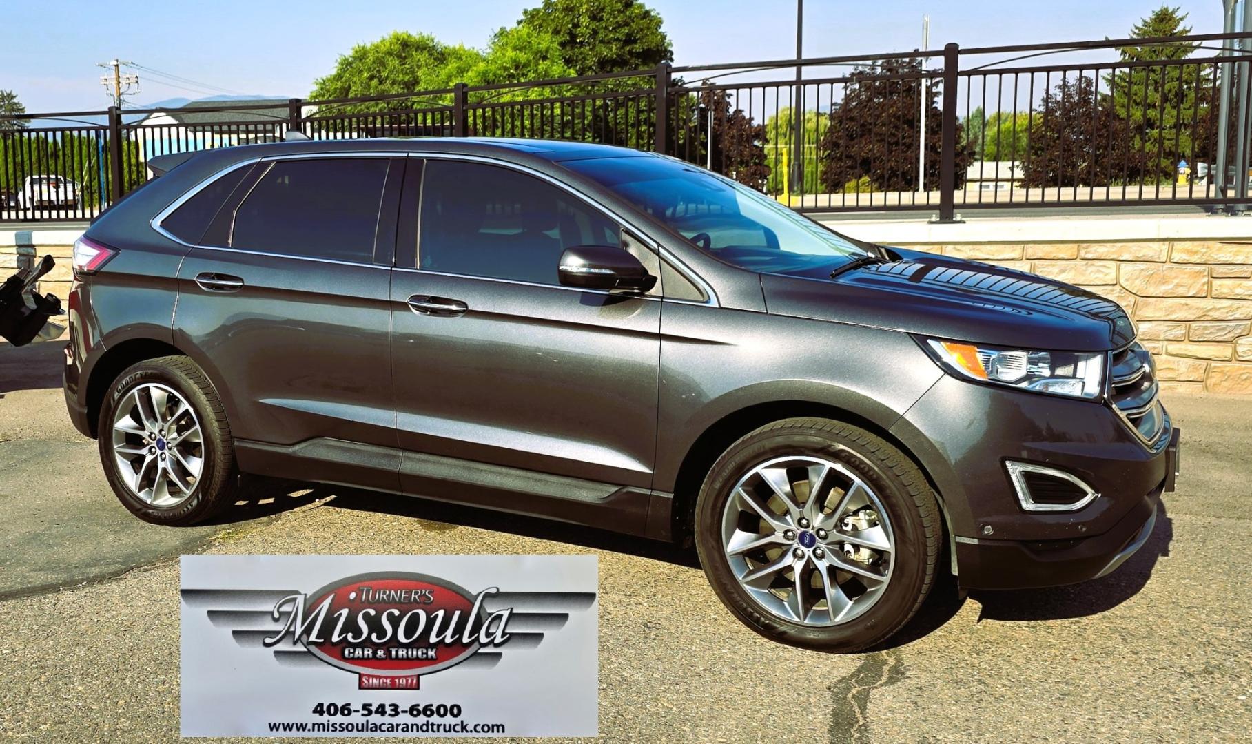 2017 Charcoal /Black Ford Edge Titanium AWD (2FMPK4K92HB) with an 2.0L L4 DOHC 16V engine, 6A transmission, located at 450 N Russell, Missoula, MT, 59801, (406) 543-6600, 46.874496, -114.017433 - One of the Nicest Used Vehicles in Missoula. One Owner. Only 85K Miles on the 2.0L I4 Engine. 6 Speed Automatic Transmission. All Wheel Drive. Huge Panoramic Sunroof. Leather Interior. Front Power Seats that are both Heated and Cooled. Rear Seats are Heated. Heated Steering Wheel. Navigation. Adapti- Photo#2