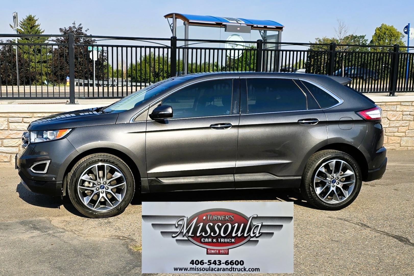 2017 Charcoal /Black Ford Edge Titanium AWD (2FMPK4K92HB) with an 2.0L L4 DOHC 16V engine, 6A transmission, located at 450 N Russell, Missoula, MT, 59801, (406) 543-6600, 46.874496, -114.017433 - One of the Nicest Used Vehicles in Missoula. One Owner. Only 85K Miles on the 2.0L I4 Engine. 6 Speed Automatic Transmission. All Wheel Drive. Huge Panoramic Sunroof. Leather Interior. Front Power Seats that are both Heated and Cooled. Rear Seats are Heated. Heated Steering Wheel. Navigation. Adapti- Photo#1