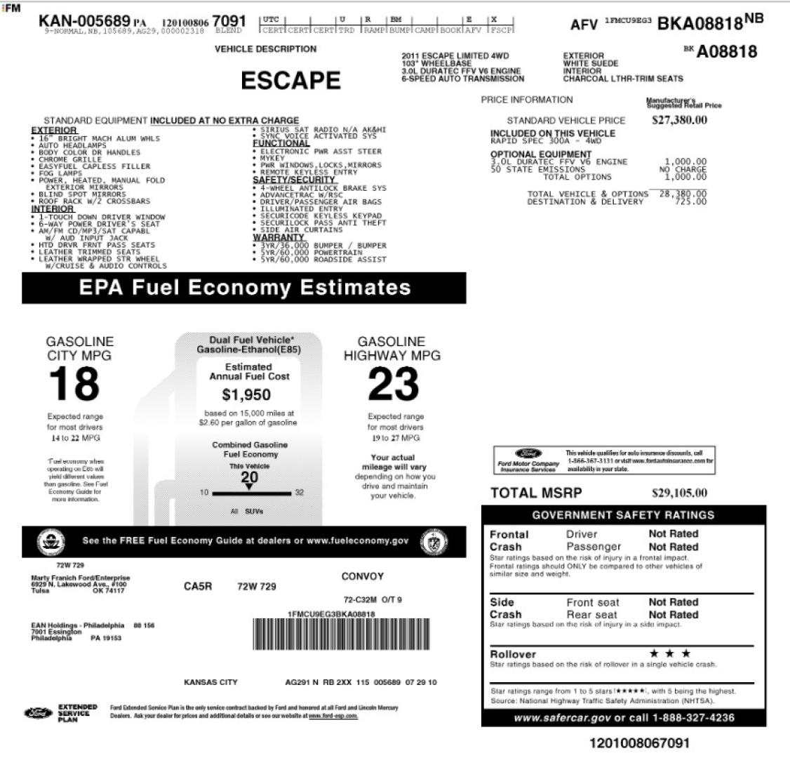 2011 White /Black Ford Escape Limited 4WD (1FMCU9EG3BK) with an 3.0L V6 DOHC 24V engine, 6A transmission, located at 450 N Russell, Missoula, MT, 59801, (406) 543-6600, 46.874496, -114.017433 - AWD SUV. Like New Bridgestone Tires. 3.0 V6 Engine. Automatic Transmission. AM FM CD Player. Bluetooth Phone Connectivity. Air Conditioning. Cruise Control. Power Heated Front Seats.. Power Windows and Locks. Clean Title and Carfax. We Finance through local Credit Unions. We do NOT offer In House- Photo#16